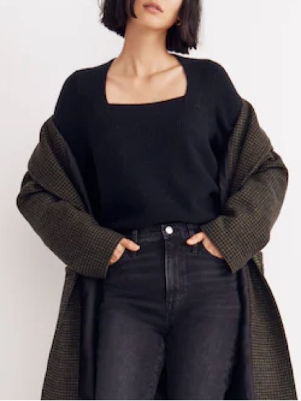 Madewell Black Square-Neck Ribbed Knit Sweater Size Small